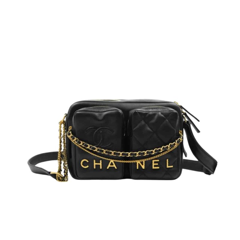 CHANEL QUILTED SMALL CAMERA CASE CALFSKIN BLACK 22CM