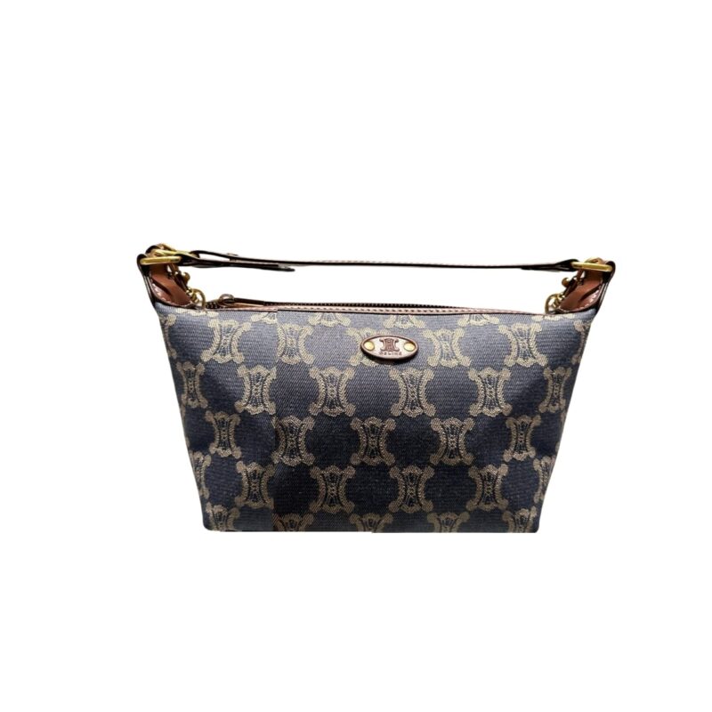 CELINE MACADAM VINTAGE DENIM SHOULDER BAG BLUE 19CM