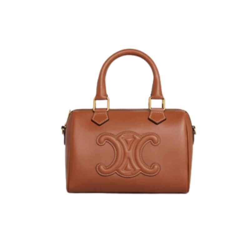 CELINE SMALL TRIOMPHE LEATHER BOSTON BAG IN SMOOTH TOASTED 19CM 113773DU3 04LU