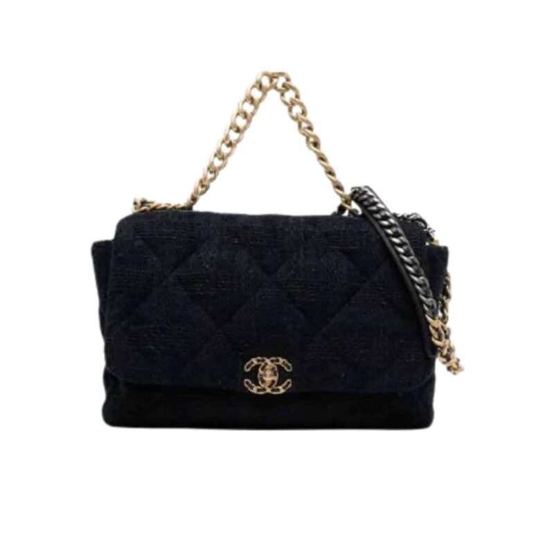 CHANEL 19 VELVET FLAP BAG BLACK 26CM