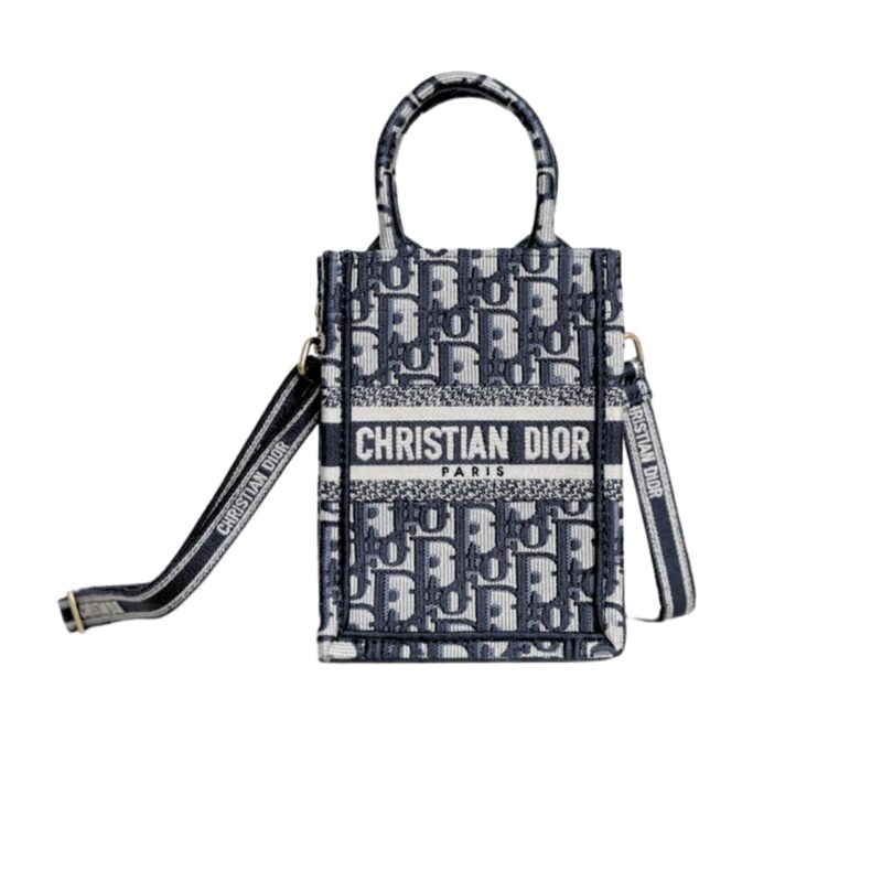 DIOR MINI BOOK TOTE PHONE OBLIQUE BLUE 14CM
