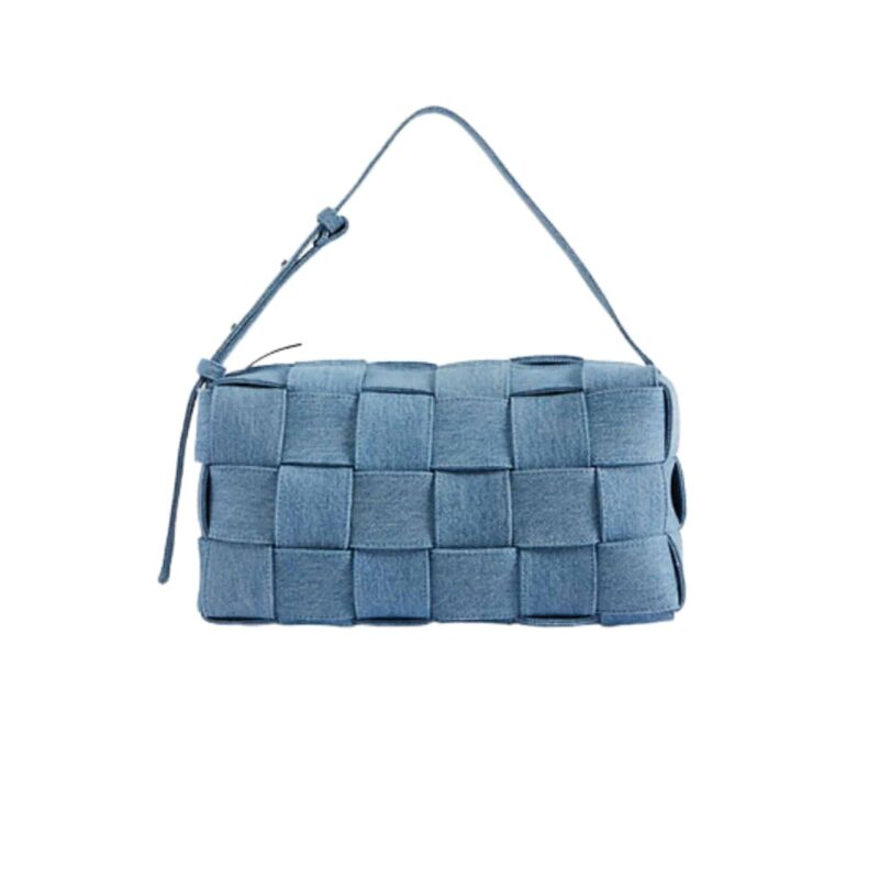 BOTTEGA VENETA BRICK CASSETTE SHOULDER BAG DENIM BLUE 28CM