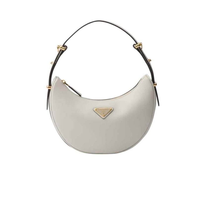 PRADA ARQUÉ LEATHER SHOULDER BAG WHITE 23CM 1BC194 ASK F0PG7 V OOO