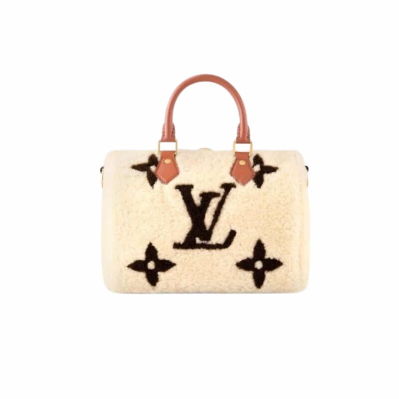 LOUIS VUITTON SPEEDY BANDOULIERE MONOGRAM TEDDY FLEECE 25 WHITE 25CM