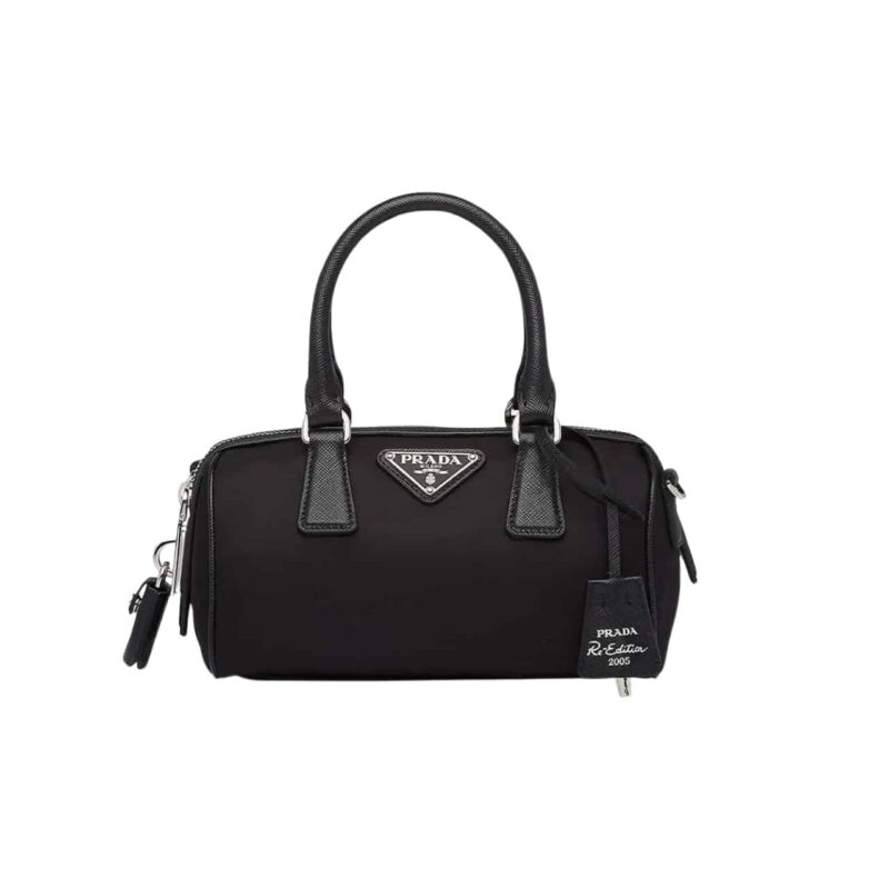 PRADA BAULETTO RECYCLED NYLON SHOULDER BAG BLACK 21CM