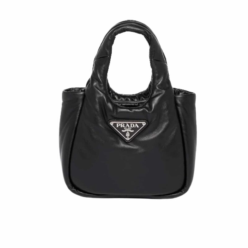 PRADA PADDED SOFT LEATHER BAG GERANIUM BLACK 19CM 1BA359 2DYI F0002 V OVO