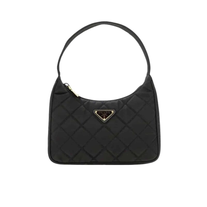 PRADA CONTENITORE MANIGLIA TESSUTU NYLON QUILTED SHOULDER BAG BLACK 21CM