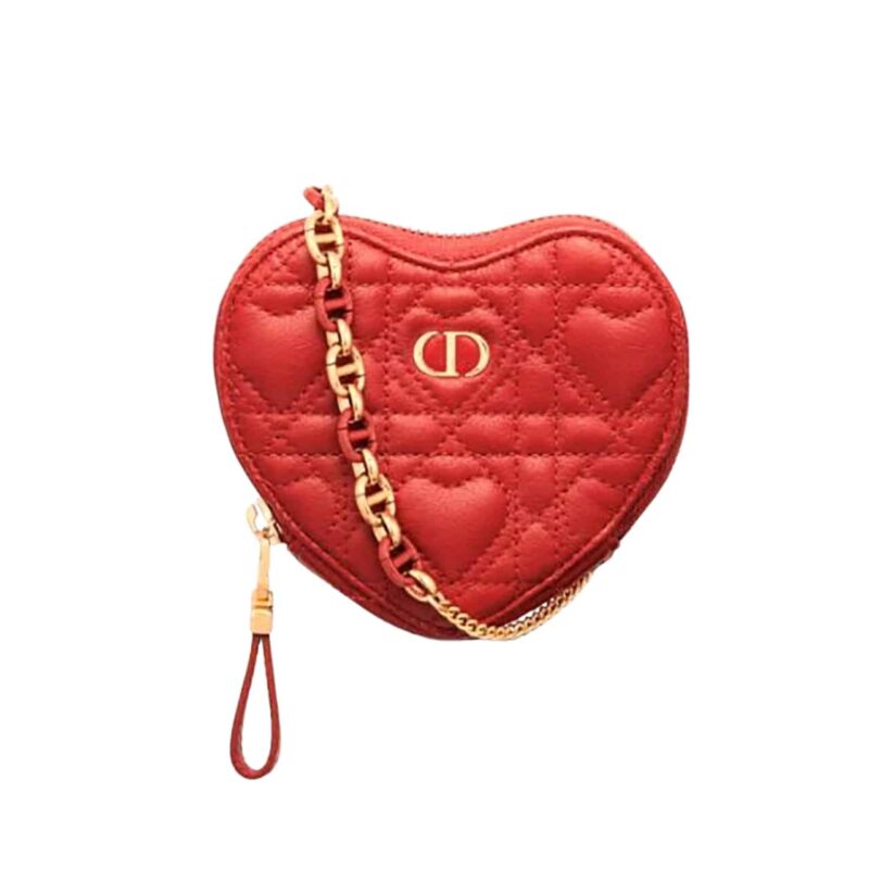 DIOR CARO HEART POUCH WITH CHAIN RED S5097UNID M61R