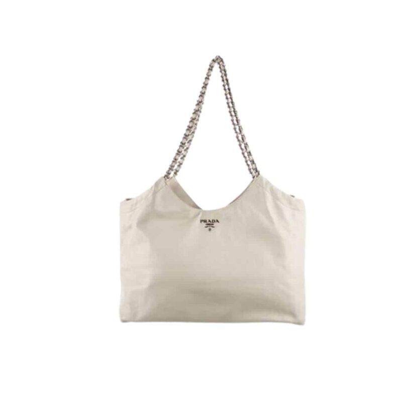 PRADA POMICE SOFT CALFSKIN LEATHER CHAIN TOTE BAG WHITE 38CM