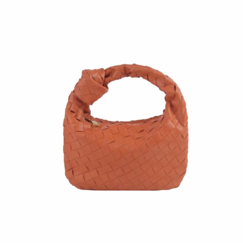 BOTTEGA VENETA JODIE INTRECCIATO LEATHER HANDLE BAG ORANE 27CM