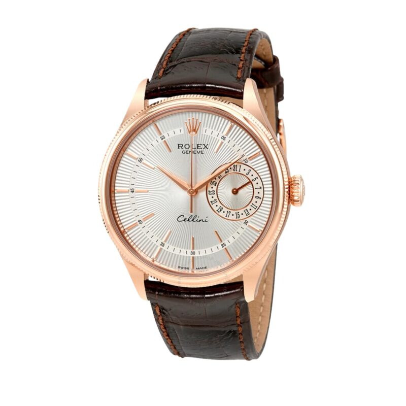 ROLEX CELLINI SILVER DIAL 18K EVEROSE GOLD WATCH