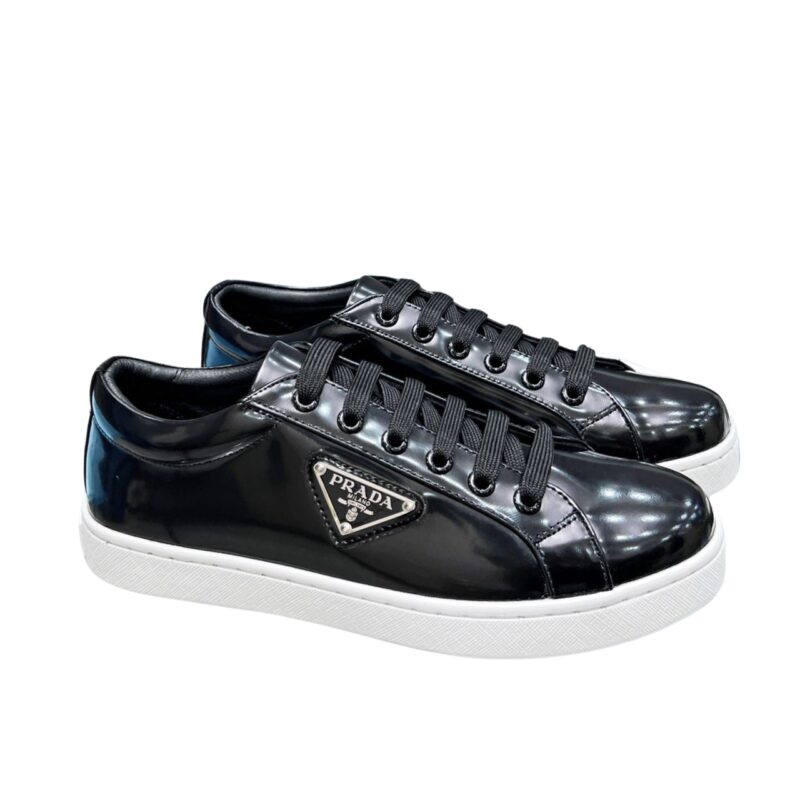 PRADA DOWNTOWN BRUSHED LEATHER SNEAKERS IN BLACK 1E904M B4L F0967 F 030