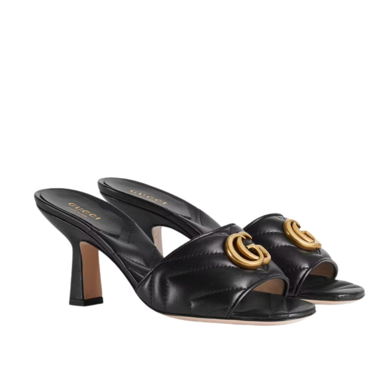 GUCCI MARMONT DOUBLE G SLIDE SANDAL BLACK 674839 BKO00 1000