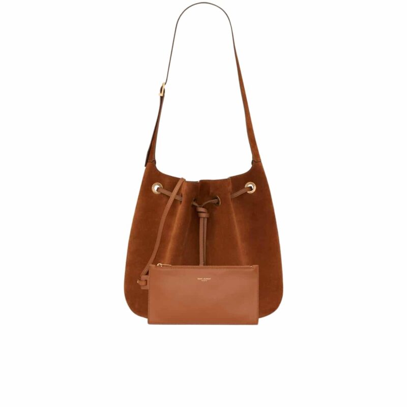 SAINT LAURENT PARIS VII MEDIUM FLAT HOBO BAG IN SMOOTH LEATHER BROWN 28CM