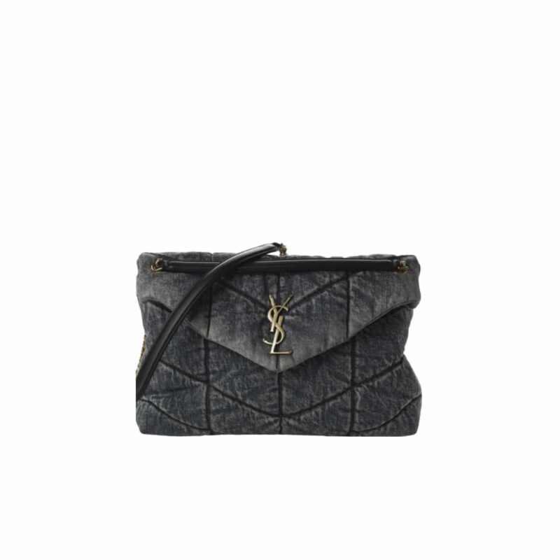 SAINT LAURENT PUFFER MEDIUM IN SUEDE AND DENIM BLACK 30CM