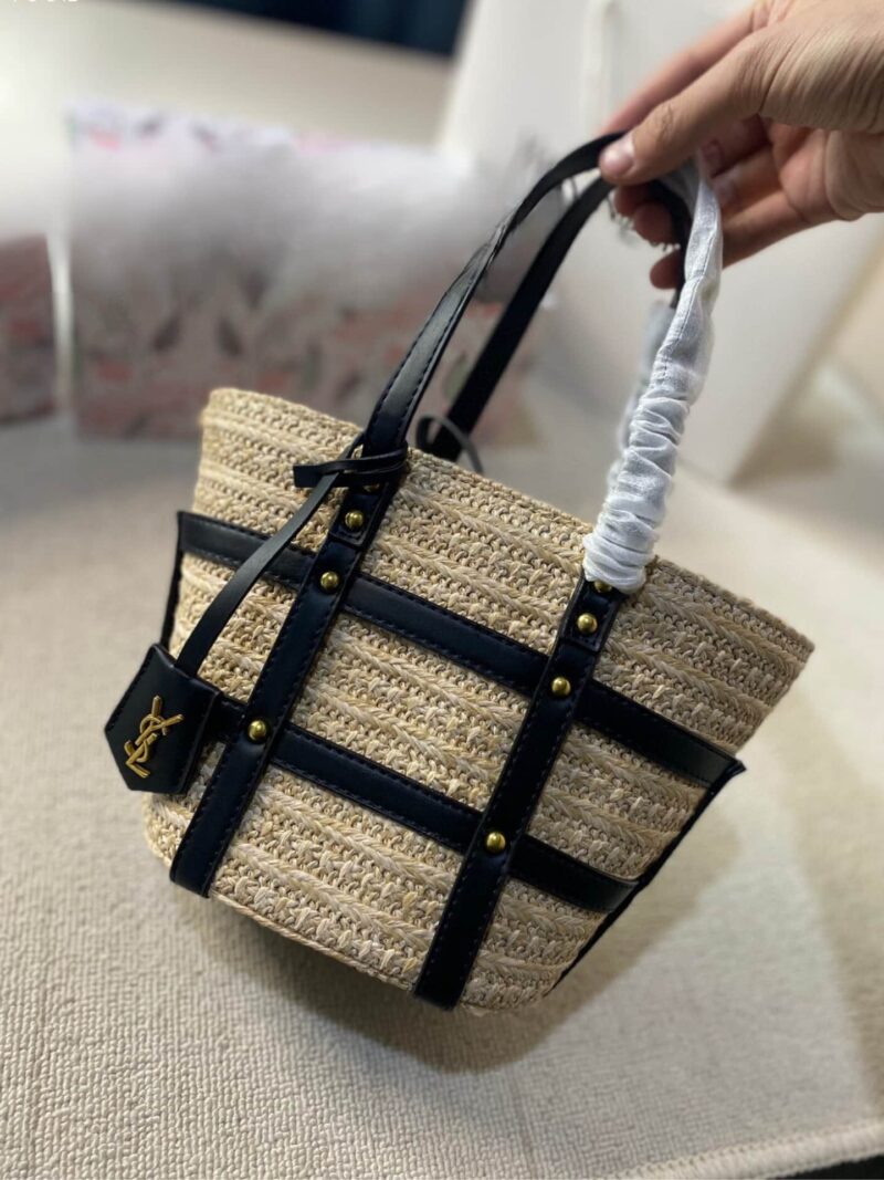 Alternative view of SAINT LAURENT MEDIUM PANIER HARNESS RAFFIA TOTE BEIGE 17CM