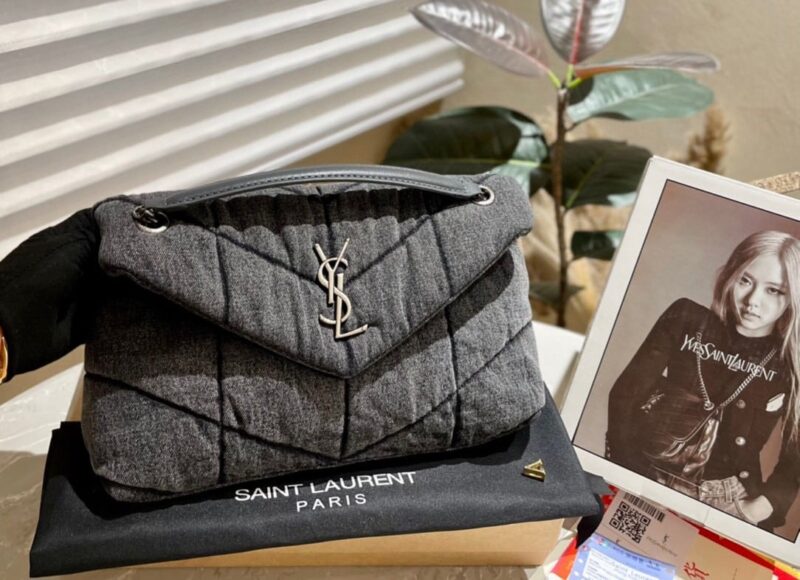 Alternative view of SAINT LAURENT PUFFER MEDIUM IN SUEDE AND DENIM BLACK 30CM