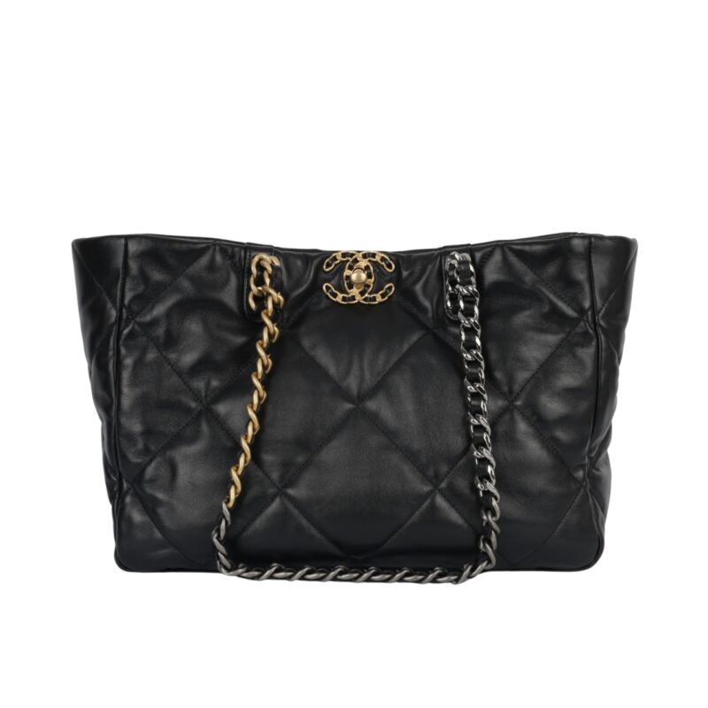 CHANEL QUILTED 19 EAST WEST SHOPPING BAG BLACK 36CM