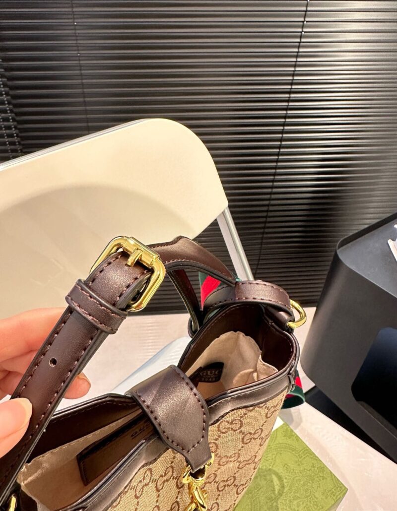 Alternative view of GUCCI ORIGINAL GG SMALL BUCKET BAG BEIGE AND EBONY 19CM 782919 FADAC 9762