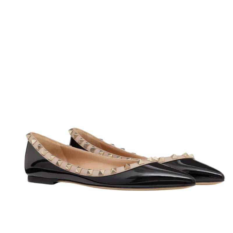 VALENTINO PATENT ROCKSTUD BALLET FLAT BLACK 5W2S0403VNW N91
