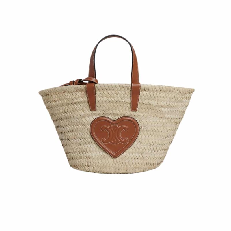 CELINE TRIOMPHE CELINE PANIER IN PALM LEAVES HEART LOGO TAN 20CM