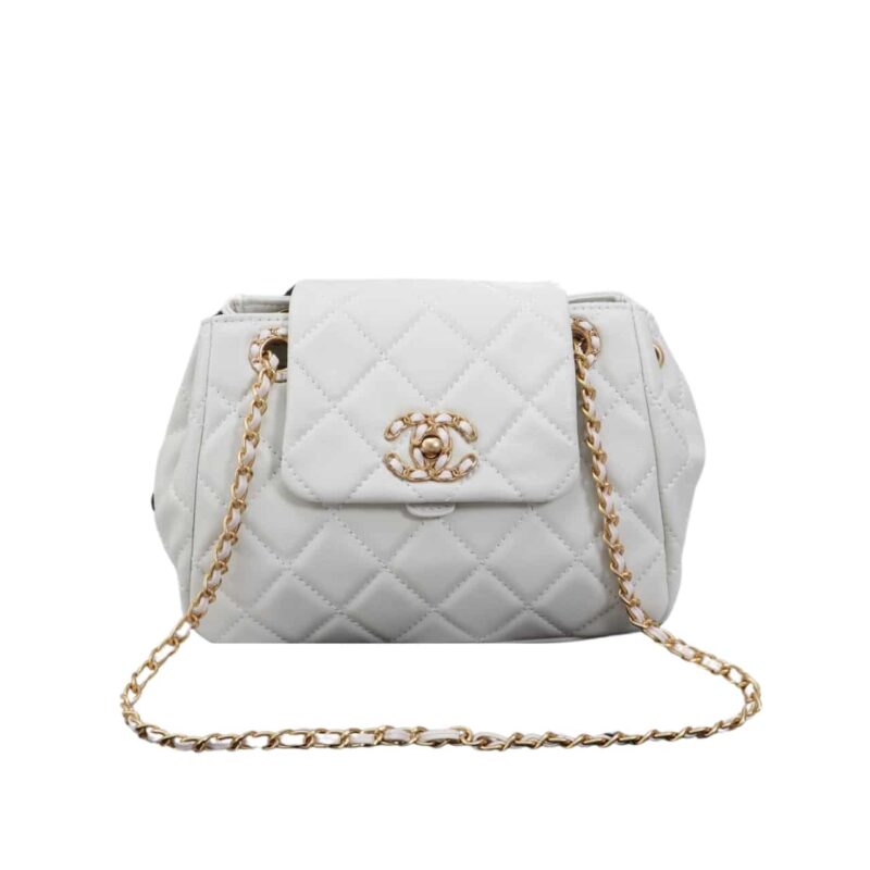 CHANEL MIX ACCORDION CC FLAP BAG QUILTED GLAZED WHITE 23CM