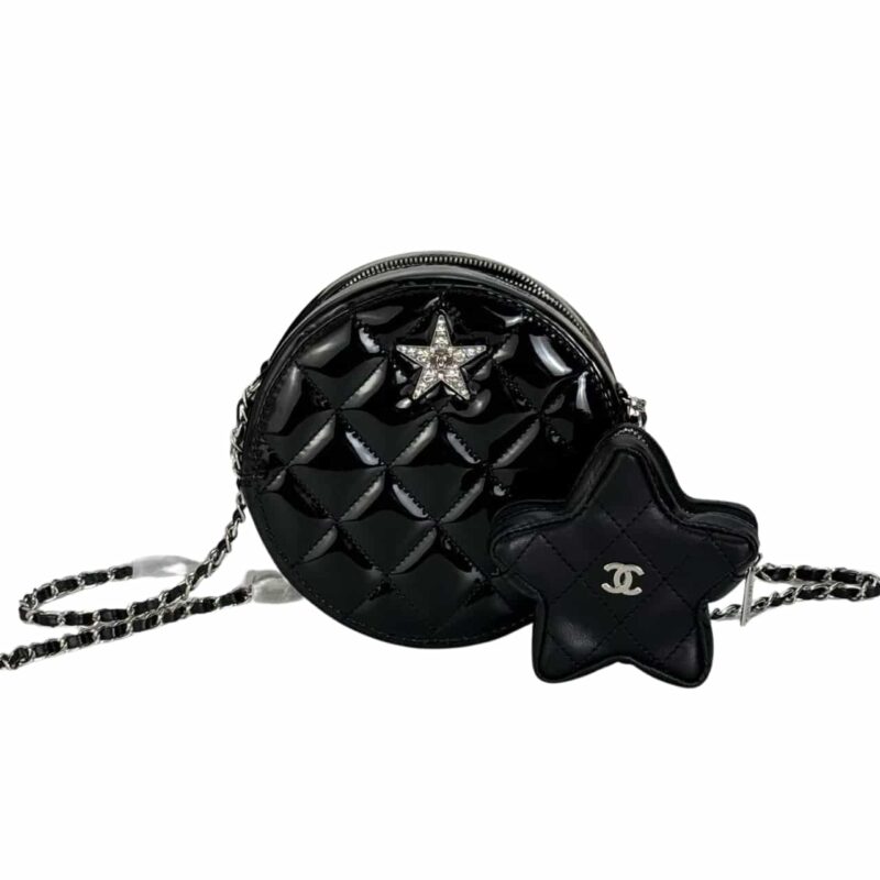 CHANEL ROUND WITH CHARM AND STAR COIN PURSE BLACK 15CM
