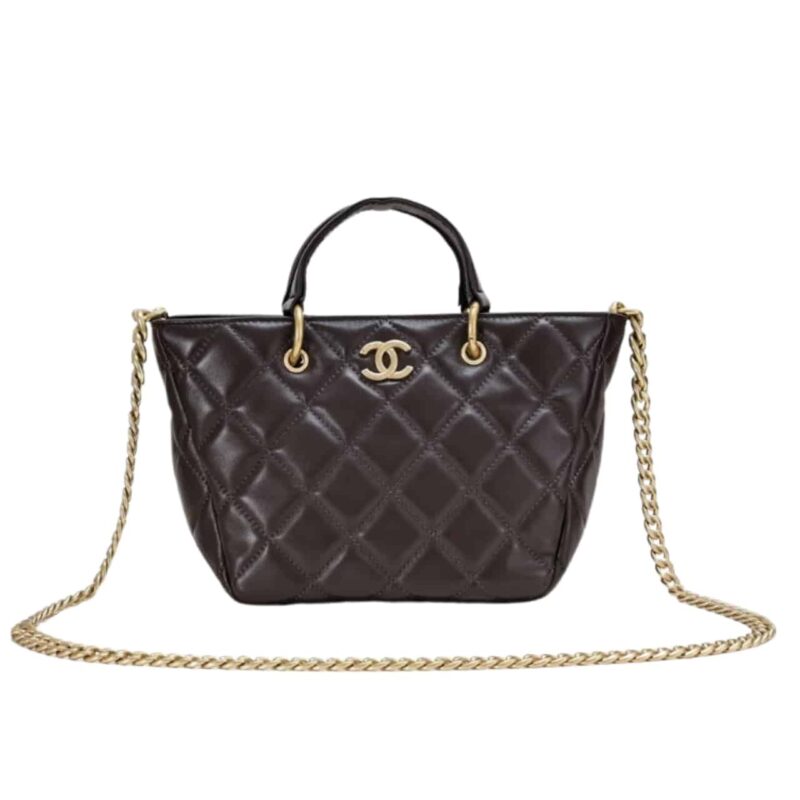 CHANEL SMALL SHOPPING BAG BROWN 25CM AS4188