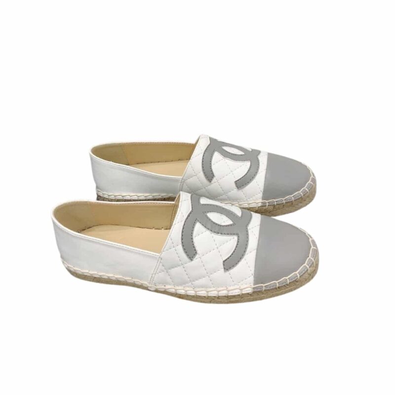 CHANEL CC ESPADRILLES WHITE GRAY