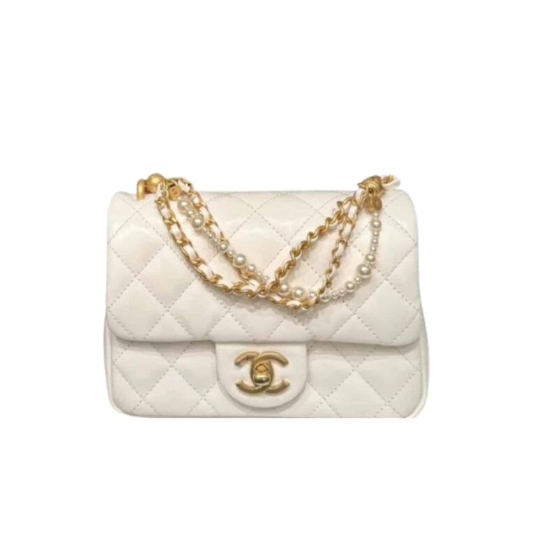 CHANEL MINI FLAP BAG WHITE 17CM AS4385