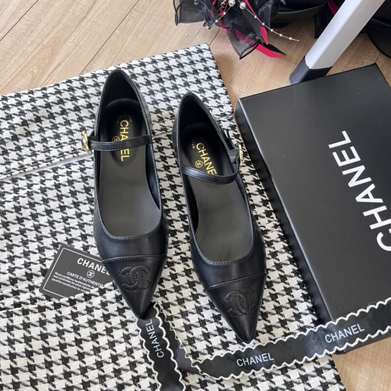 Alternative view of CHANEL POINTED TOE DOLL SHOES WITH GOLD FLOWER IN BLACK