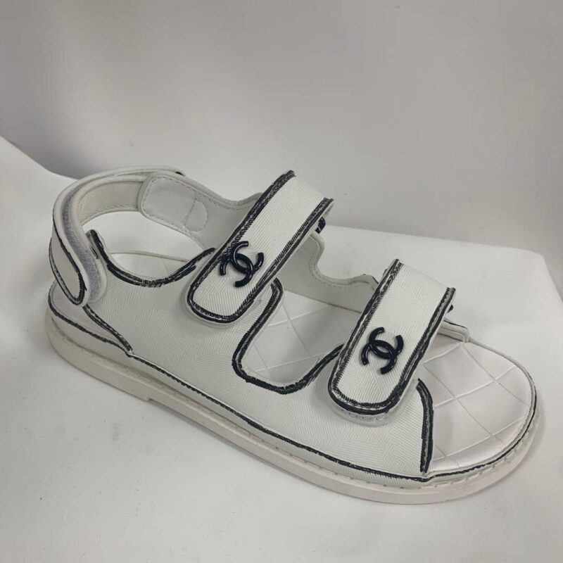 Alternative view of CHANEL PRINTED VELCRO DAD SANDALS WHITE BLACK
