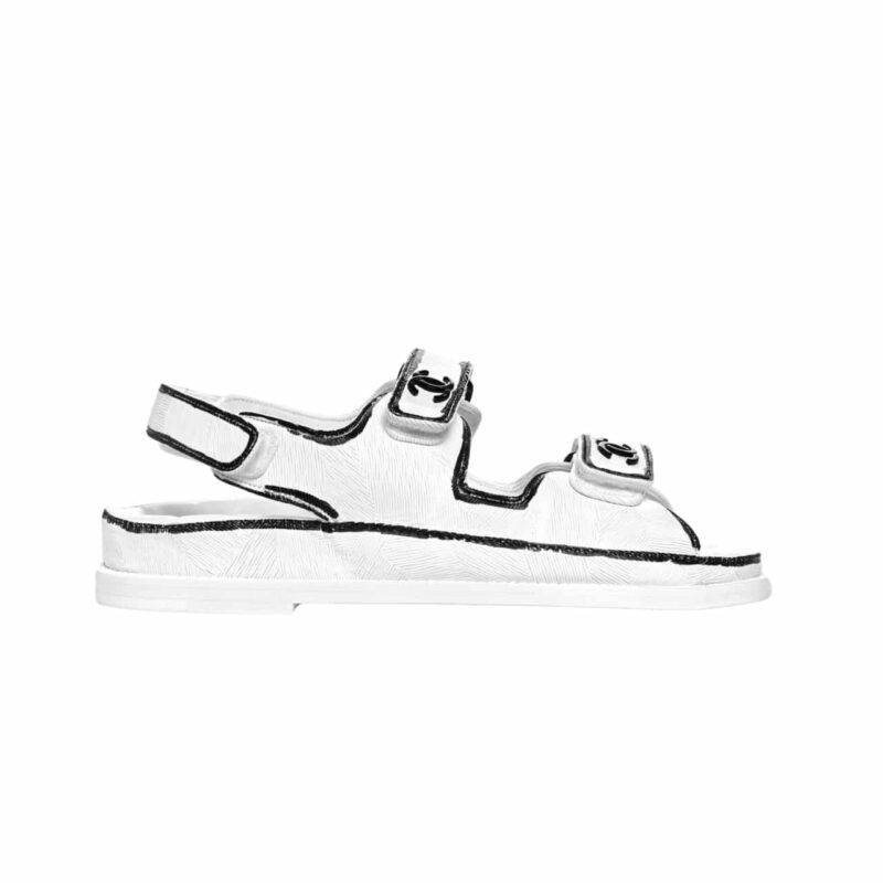 CHANEL PRINTED VELCRO DAD SANDALS WHITE BLACK
