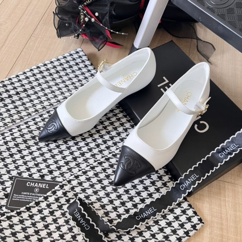 Alternative view of CHANEL POINTED TOE DOLL SHOES WITH GOLD FLOWER IN WHITE