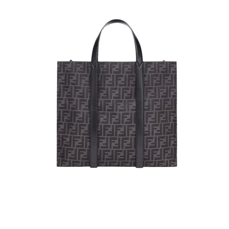 FENDI FF JACQUARD SHOPPER FF JACQUARD FABRIC BAG BLACK 42CM 7VA390AG0MF0NPN