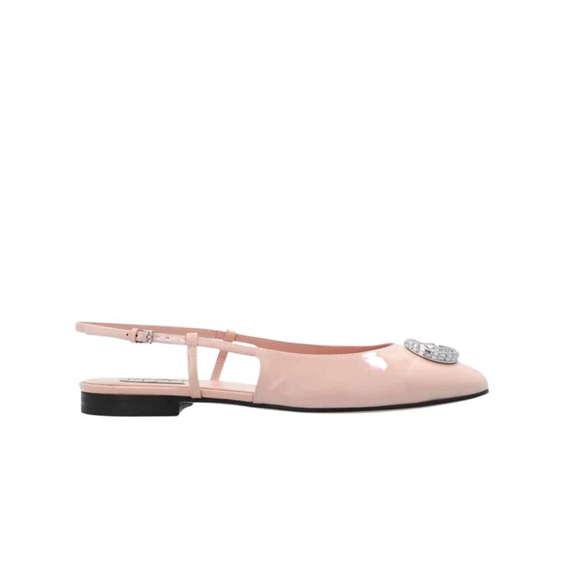 GUCCI LOGO EMBELLISHED SLINGBACK FLATS LIGHT PINK