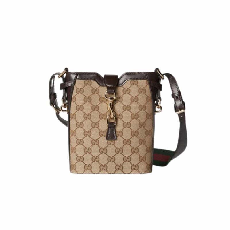 GUCCI ORIGINAL GG SMALL BUCKET BAG BEIGE AND EBONY 19CM 782919 FADAC 9762