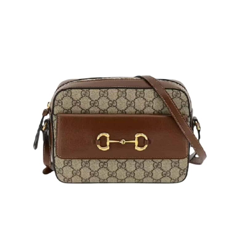 GUCCI HORSEBIT 1955 SMALL SHOULDER BEIGE EBONY GG SUPREME CANVAS 22CM