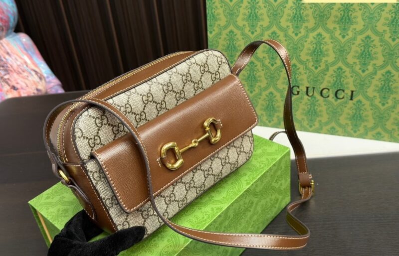 Alternative view of GUCCI HORSEBIT 1955 SMALL SHOULDER BEIGE EBONY GG SUPREME CANVAS 22CM