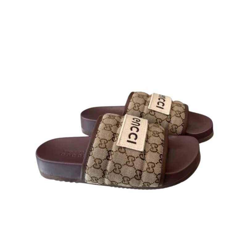 GUCCI GG HORIZONTAL STRAP SANDALS WITH TAG IN BROWN