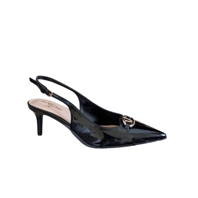 VALENTINO VLOGO SHINY LEATHER LEATHER HEELS IN BLACK