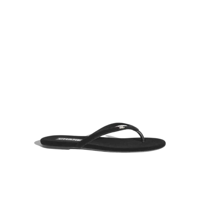CHANEL THONGS SLIPPER VELVET IN BLACK G45716 B16716 94305