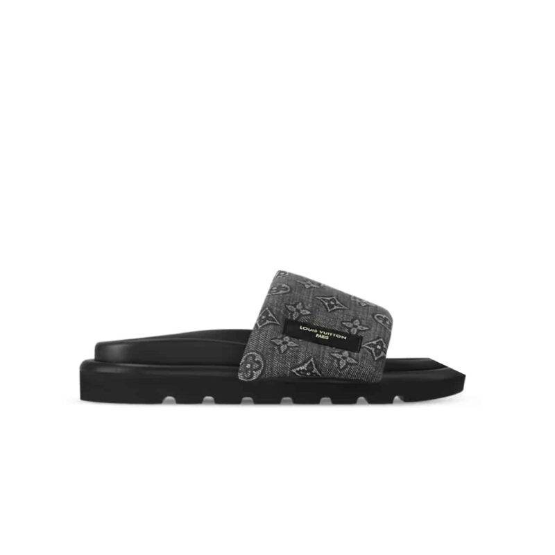 LOUIS VUITTON POOL PILLOW FLAT COMFORT MULE SANDALS DENIM GREY 1ACJ0J