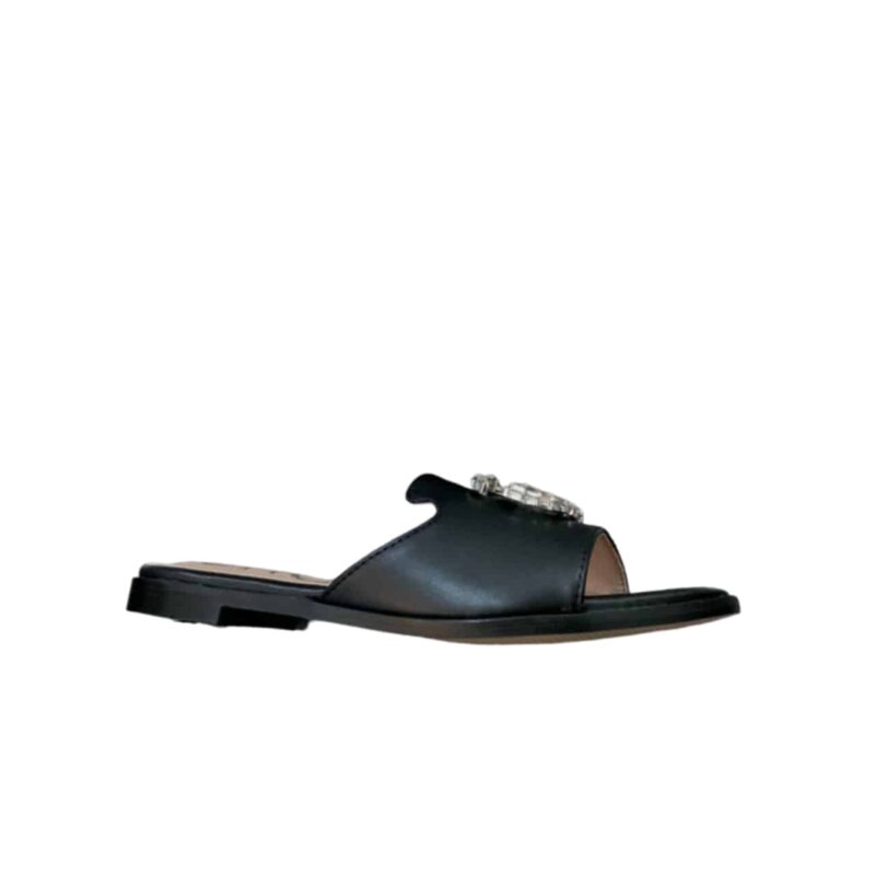 GUCCI DOUBLE G SLIPPERS LEATHER BEADED IN BLACK