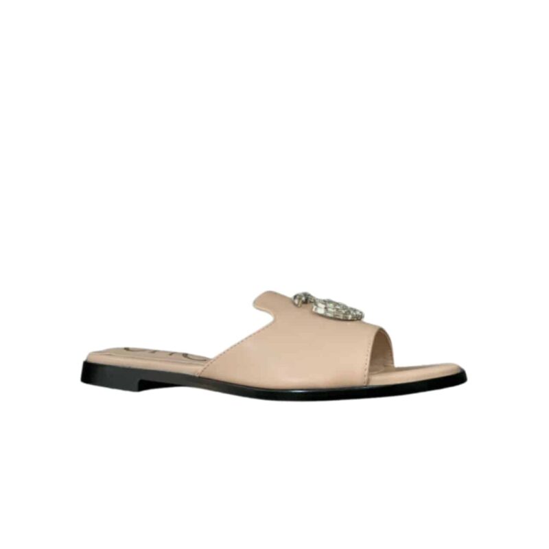 GUCCI DOUBLE G SLIPPERS LEATHER BEADED IN BEIGE