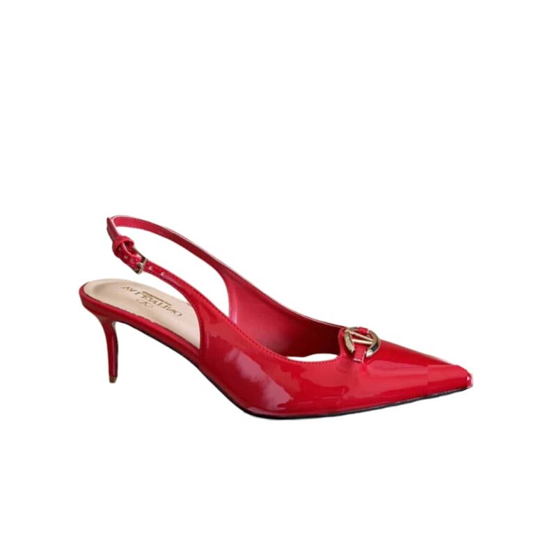 VALENTINO VLOGO SHINY LEATHER LEATHER HEELS IN RED