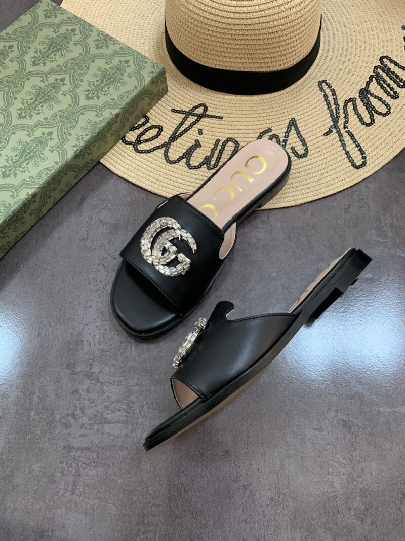 Alternative view of GUCCI DOUBLE G SLIPPERS LEATHER BEADED IN BLACK