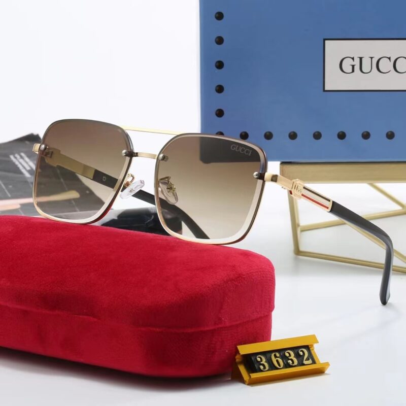 Alternative view of GUCCI SQUARE GRADIENT VINTAGE GOLD METAL SUNGLASSES BROWN