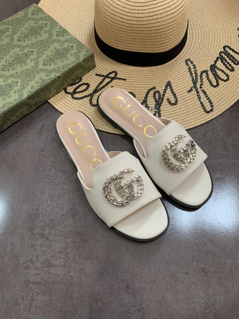 Alternative view of GUCCI DOUBLE G SLIPPERS LEATHER BEADED IN WHITE