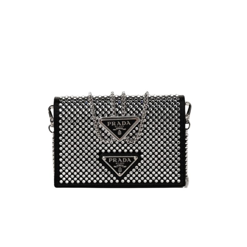 PRADA CARDHOLDER WITH SHOULDER STRAP AND CRYSTALS 13CM 1MR024 2AWL F0T7O